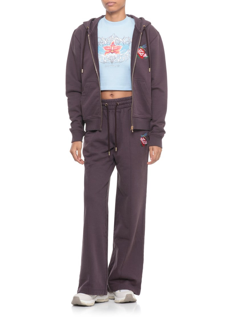 Casablanca Light Blue Cropped Cotton T-Shirt With Floral Graphic Print