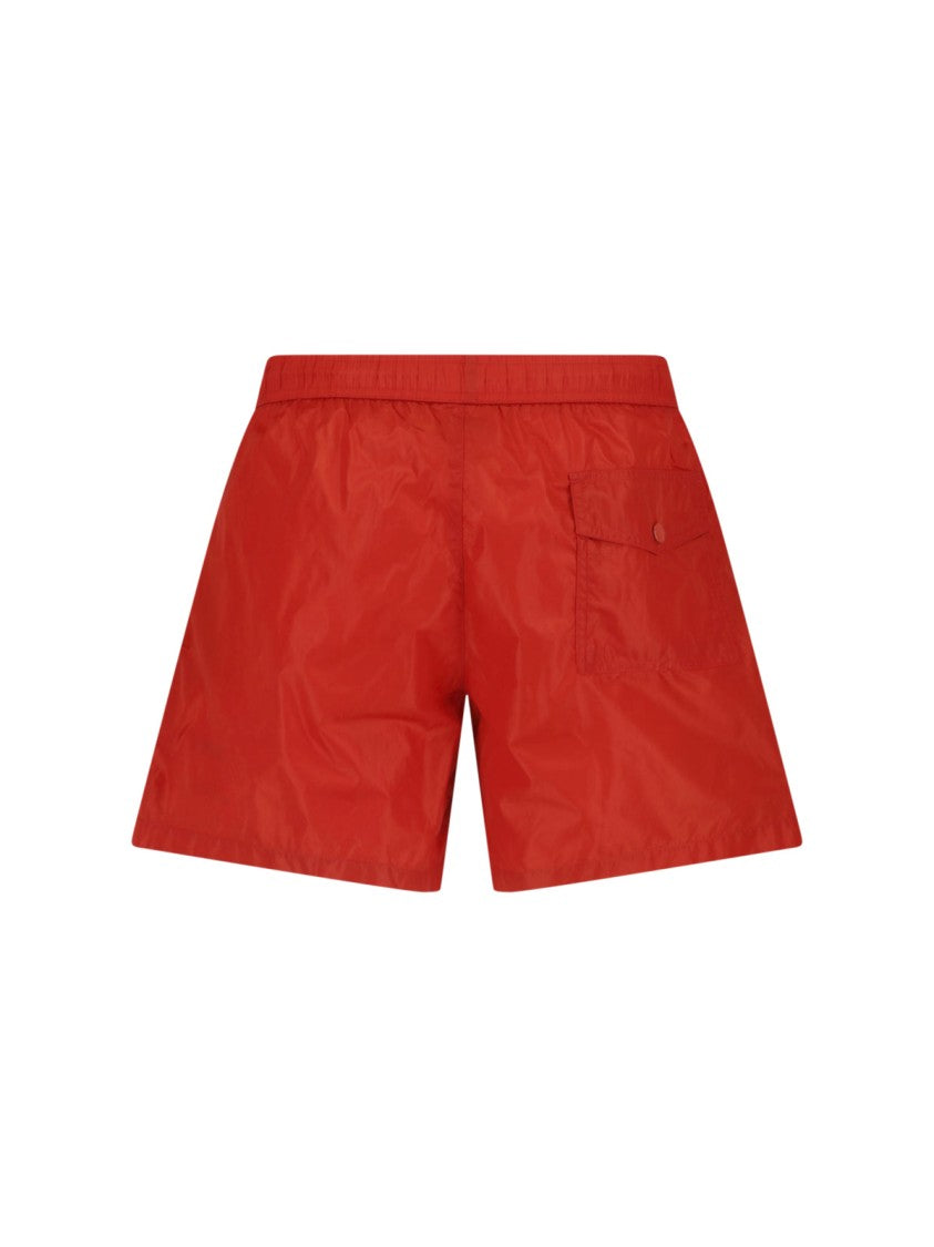 Moncler Red Nylon Mid-Rise Zippered Shorts