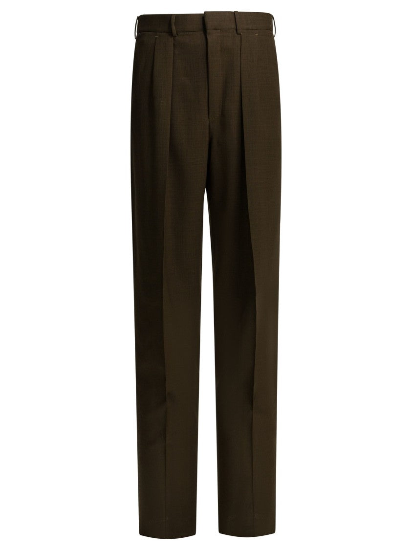 Tom Ford Tailored Brown Wool Trousers With Structured Waistband And Pleated Design