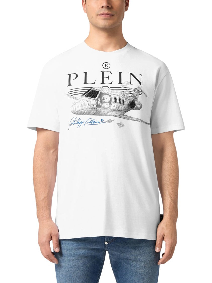 Philipp Plein Graphic Print Crew Neck T-Shirt With Crystal Embellishments