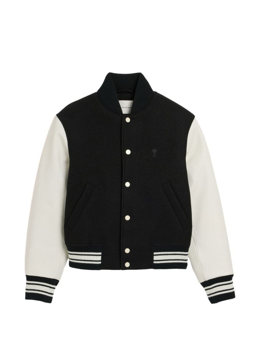 Ami Paris Varsity Style Black Jacket With Contrasting Sleeves