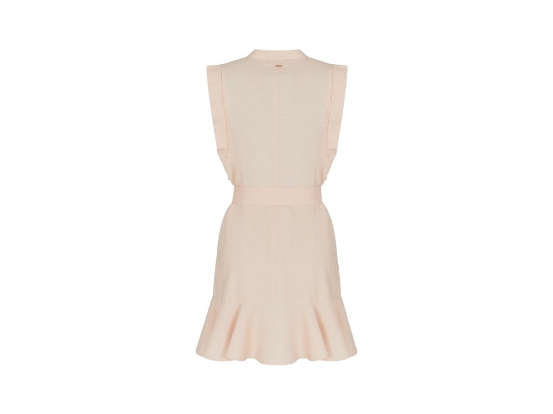 Armani Exchange White Sleeveless Mandarin Collar Flounced Dress