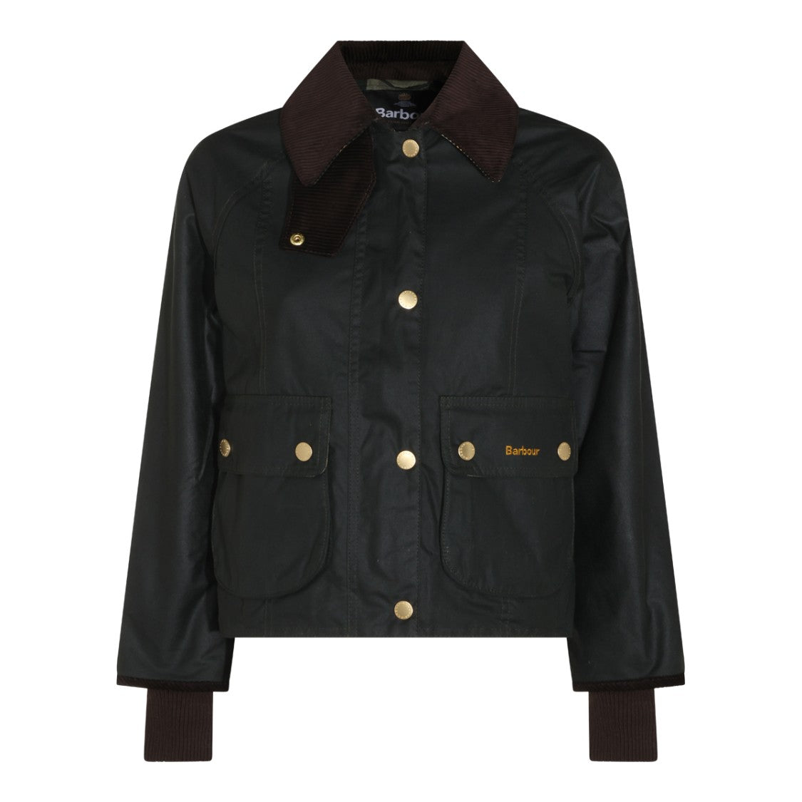 Barbour Black Cropped Corduroy-Collar Jacket