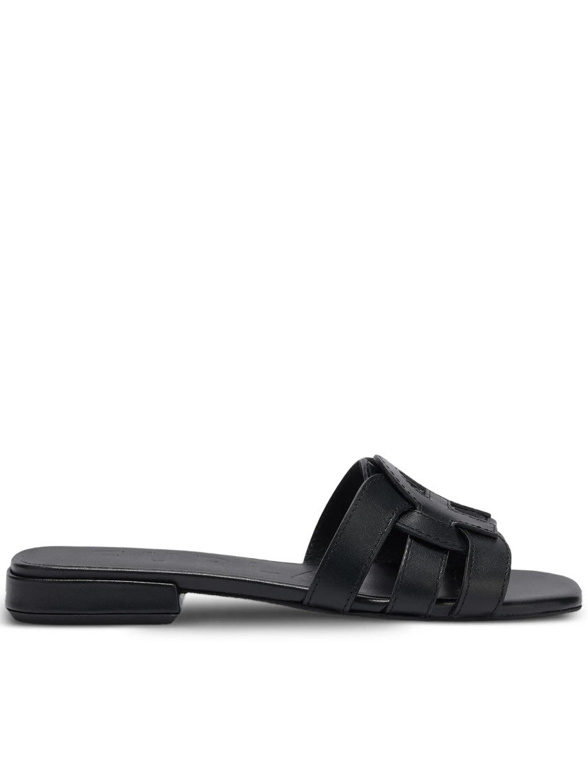 Furla Summer Sandalo Flat Black Leather Cut-Out Sandals