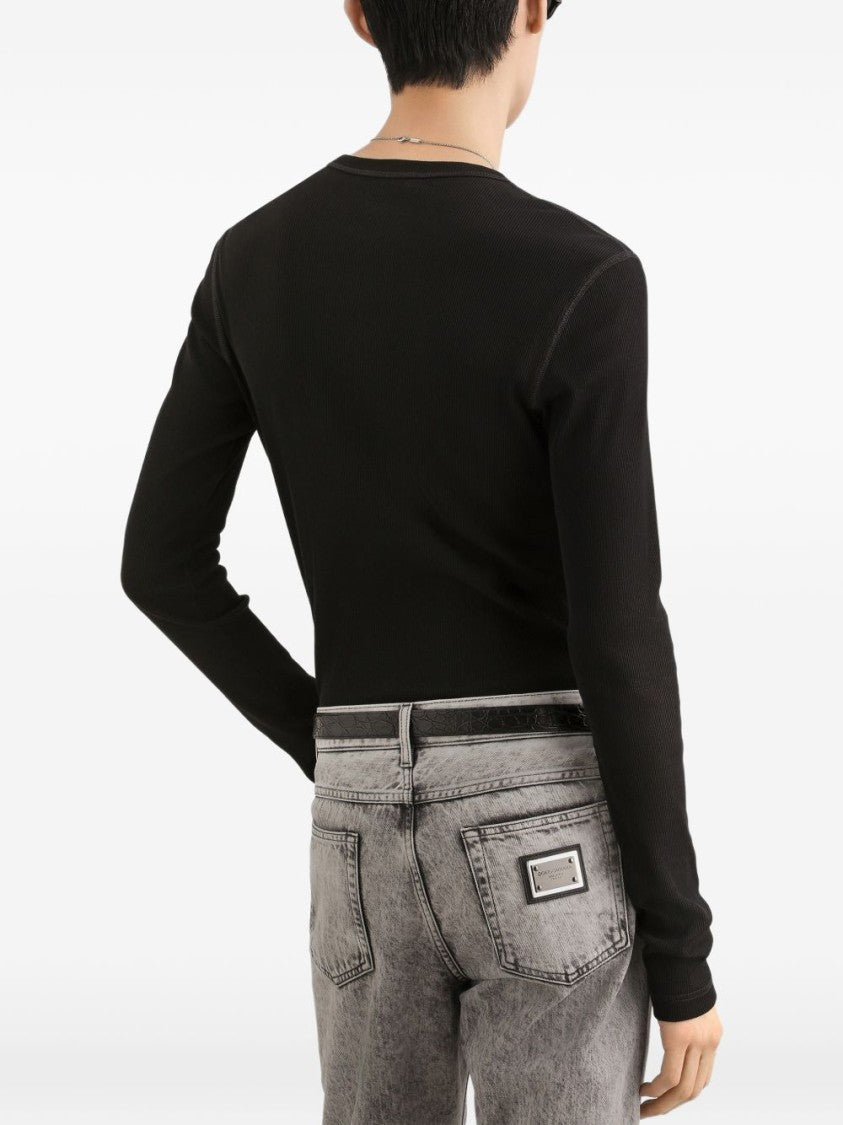 Dolce & Gabbana Grey Serafino Jersey Long-Sleeve T-Shirt