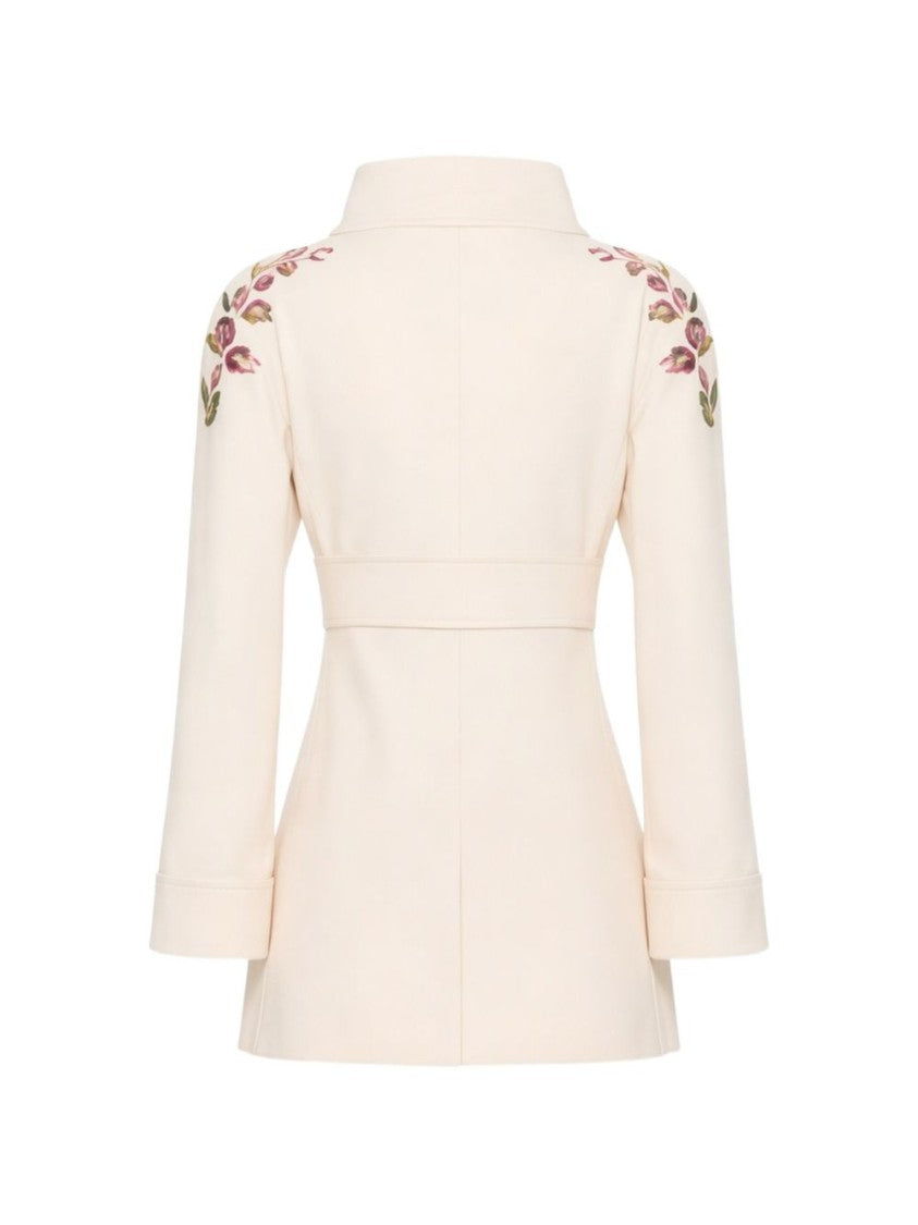 Valentino Garavani Structured Belted Jacket With Floral Embroidery