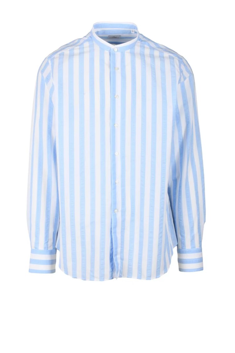 Brio White Sky Blue Cotton-Linen Shirt