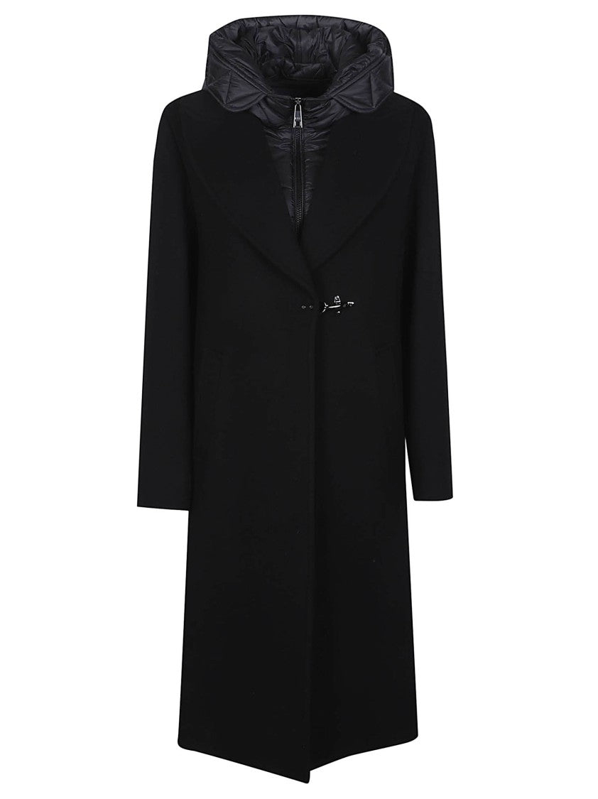 Fay Double Front Hooded Long Wool Coat