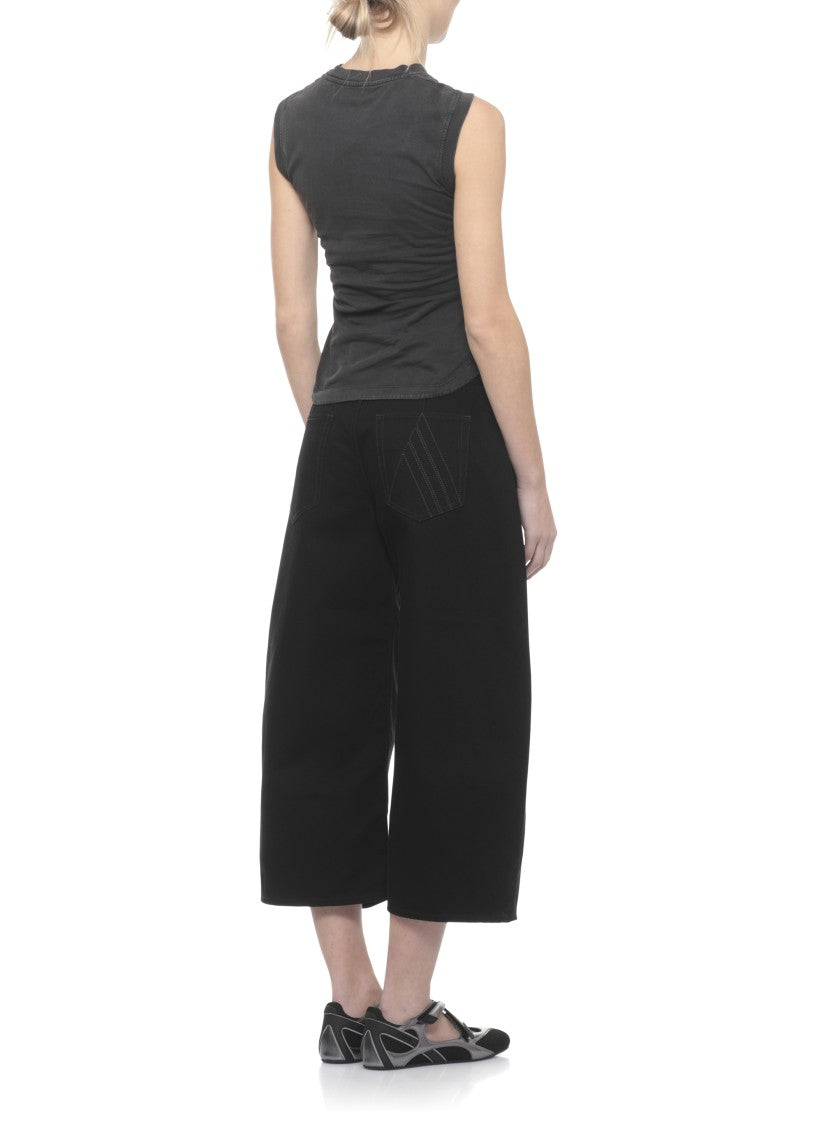 The Attico Black Reese Embroidered Cotton Tank Top