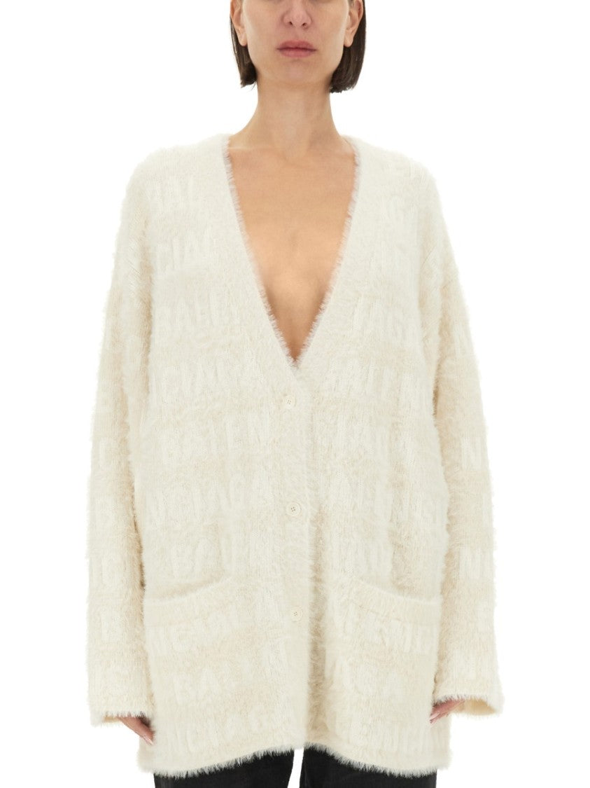 Balenciaga Oversized V-Neck Cardigan With Relaxed Fit
