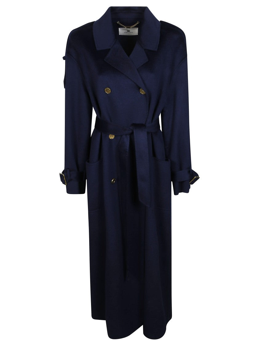 Elisabetta Franchi Belted Long Wool Coat