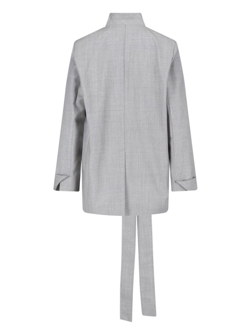 Sa Su Phi Grey High Collar Textured Minimalist Jacket