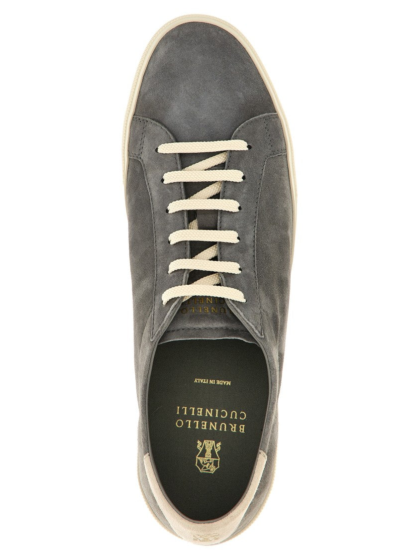 Brunello Cucinelli Grey Suede Sneakers With Lace-Up Closure