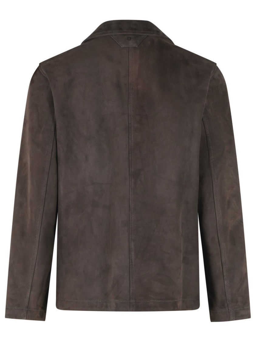 Salvatore Santoro Dark Brown Suede Jacket With Classic Shirt Collar And Button Closure