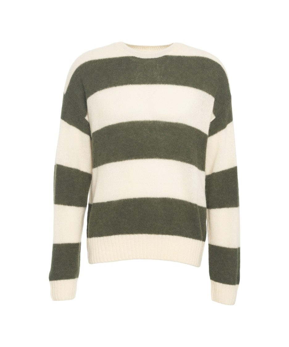 Closed Striped Knit Sweater With Round Neck And Ribbed Details