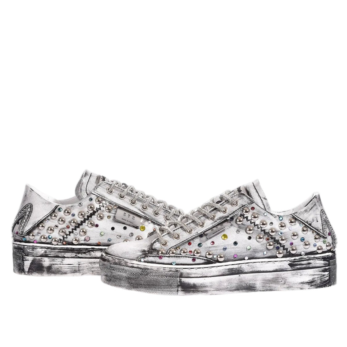 Mimanera White Black Handcrafted Swarovski Studded Sneakers