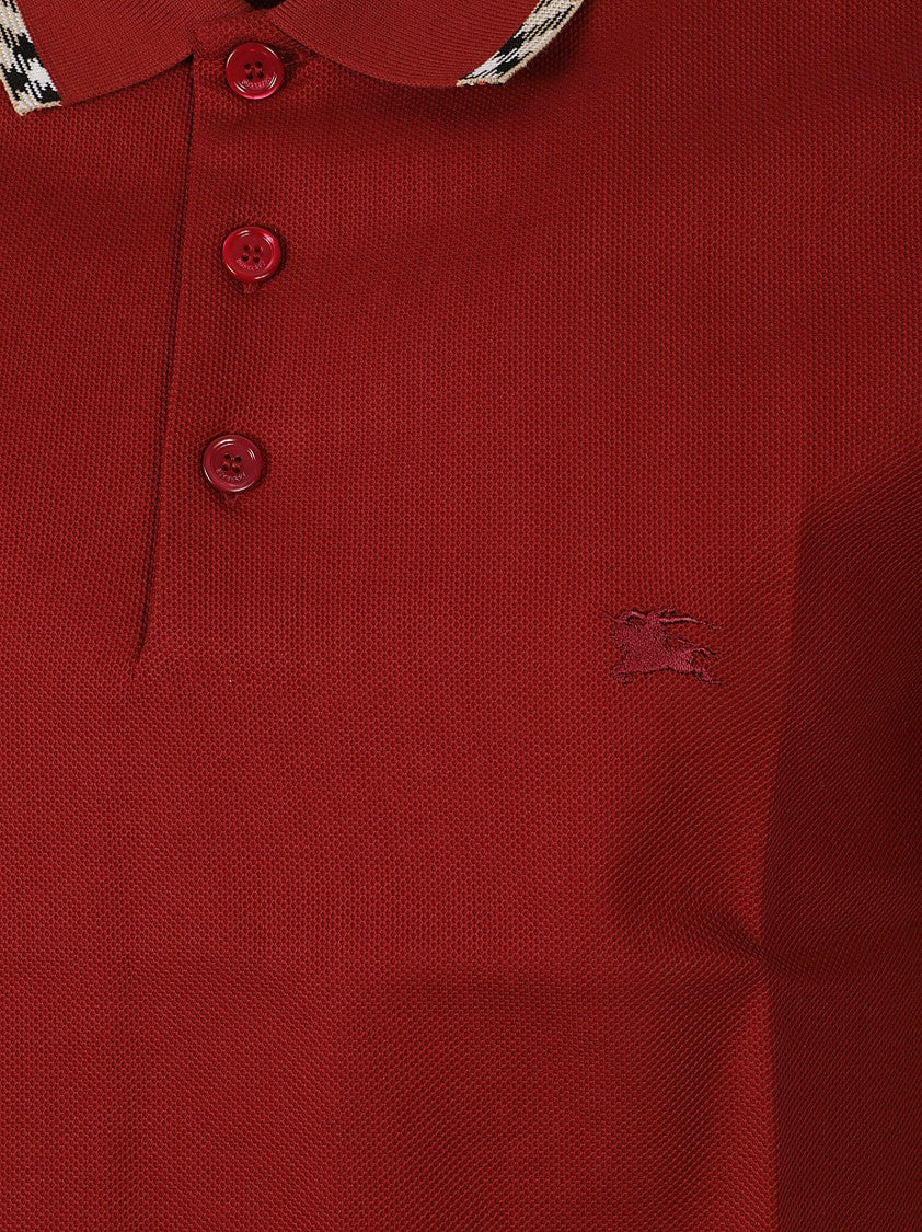 Burberry Textured Knit Polo Shirt With Check-Patterned Collar
