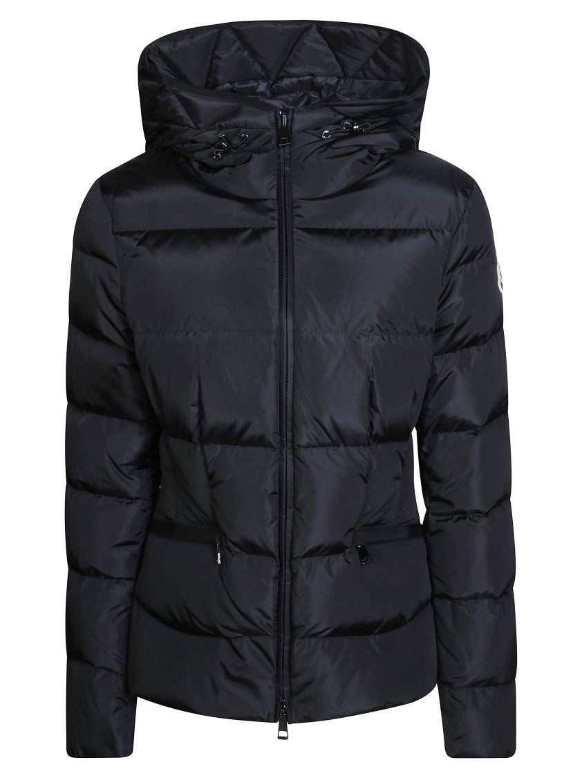Moncler Quilted Down Coat With High Collar And Fitted Silhouette