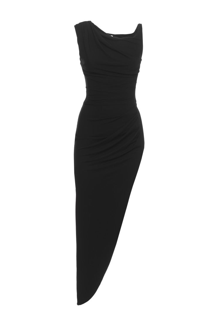 Elisabetta Franchi Asymmetrical Viscose Midi Dress With Drape And Metal Detail