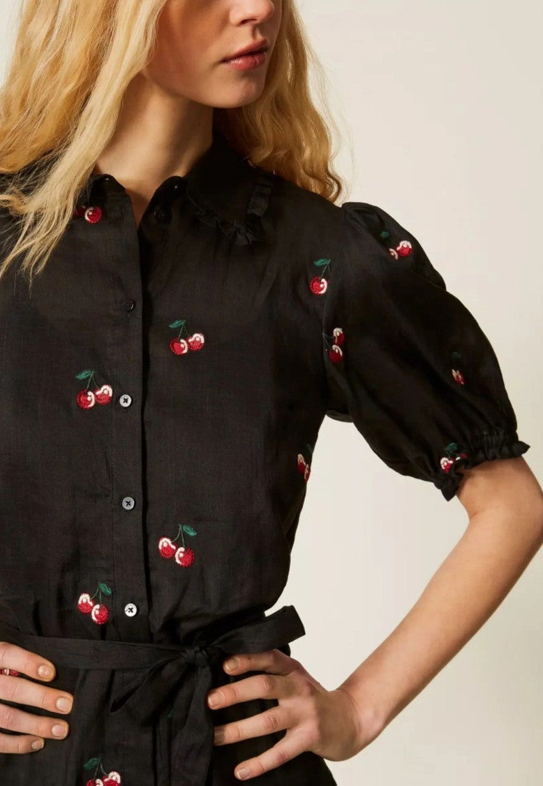 Twin-Set Playful Black Mini Dress With Ruffled Collar