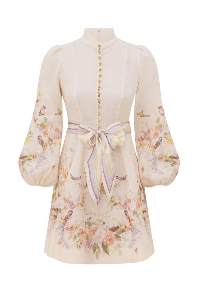 Zimmermann Linen Floral Placement Print Valiant Mini Dress