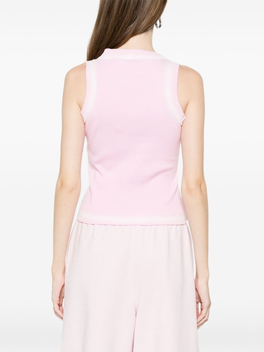 Off-White Ribbed Knit Sleeveless Top With Piping Detail