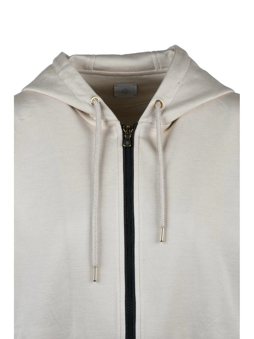 Eleventy Beige Cotton Silk Elastane Zip Hoodie Sweatshirt