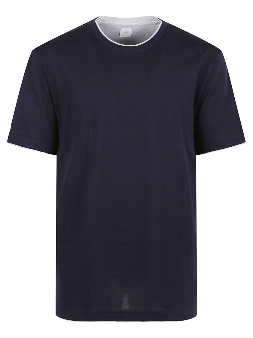 Eleventy Crisp Cotton Jersey T-Shirt With Contrasting Trim
