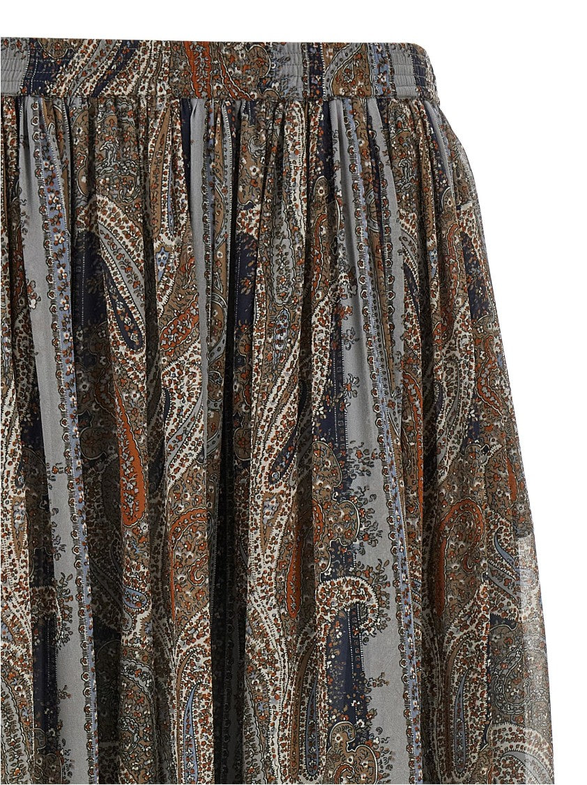 Saint Laurent Paisley Print Silk Maxi Skirt