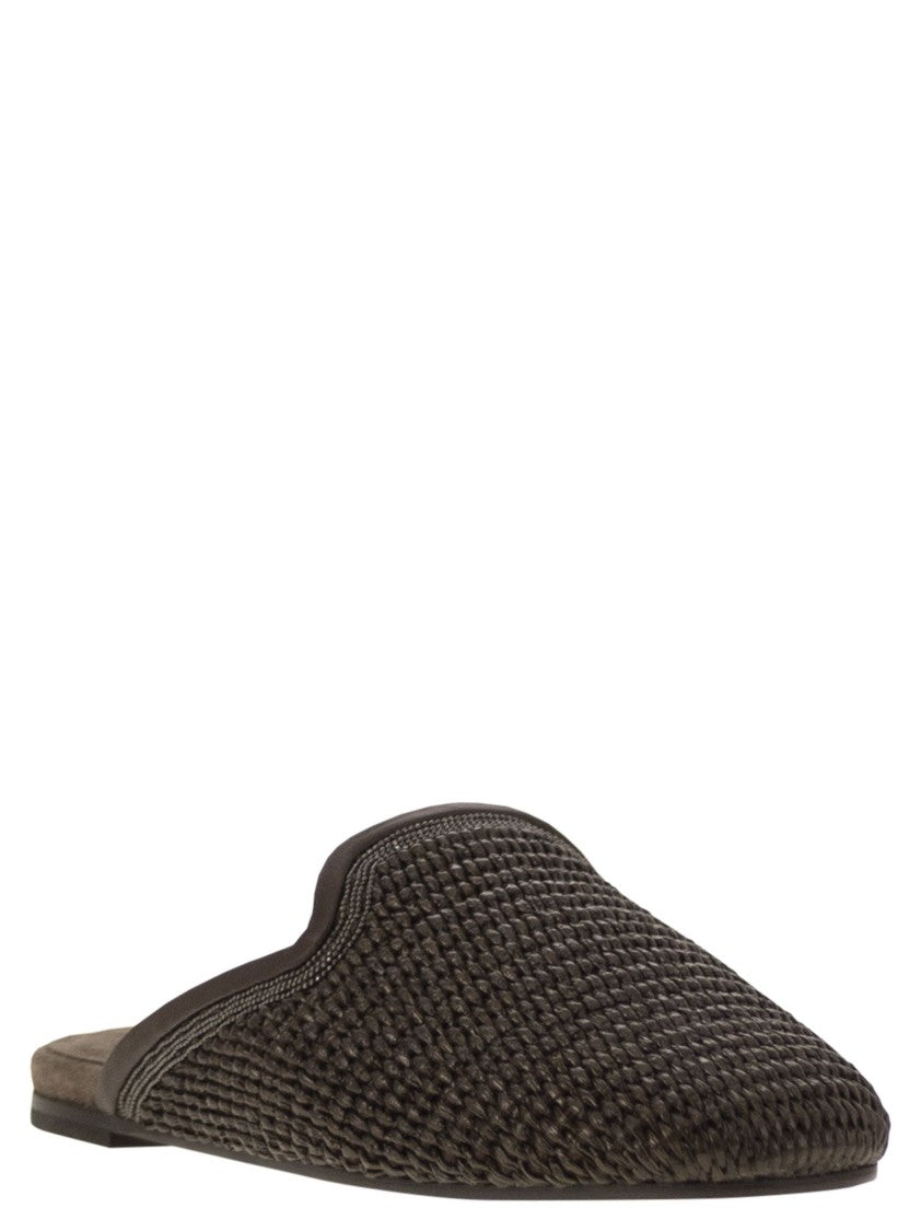Brunello Cucinelli Techno Raffia Slipper With Precious Trim