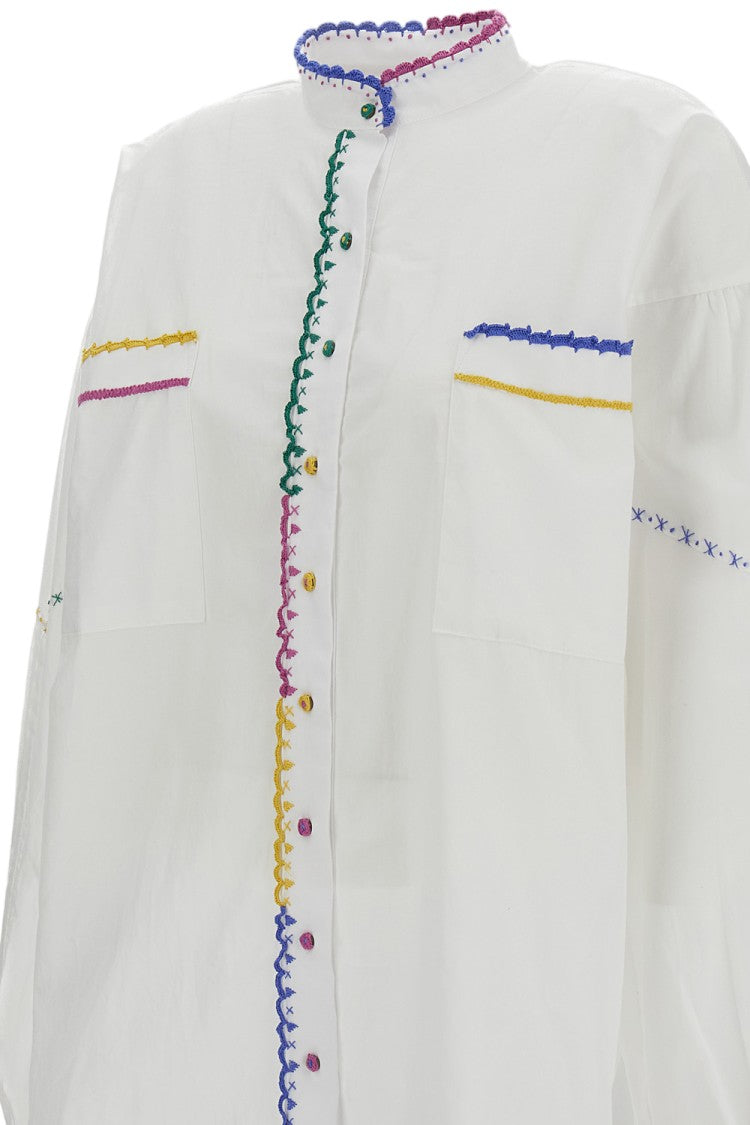 Estrafalario High Collar Long-Sleeved Shirt With Multicolor Embroidery