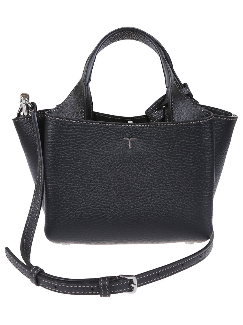 Tod's Structured Black Grained Leather Shoulder Bag