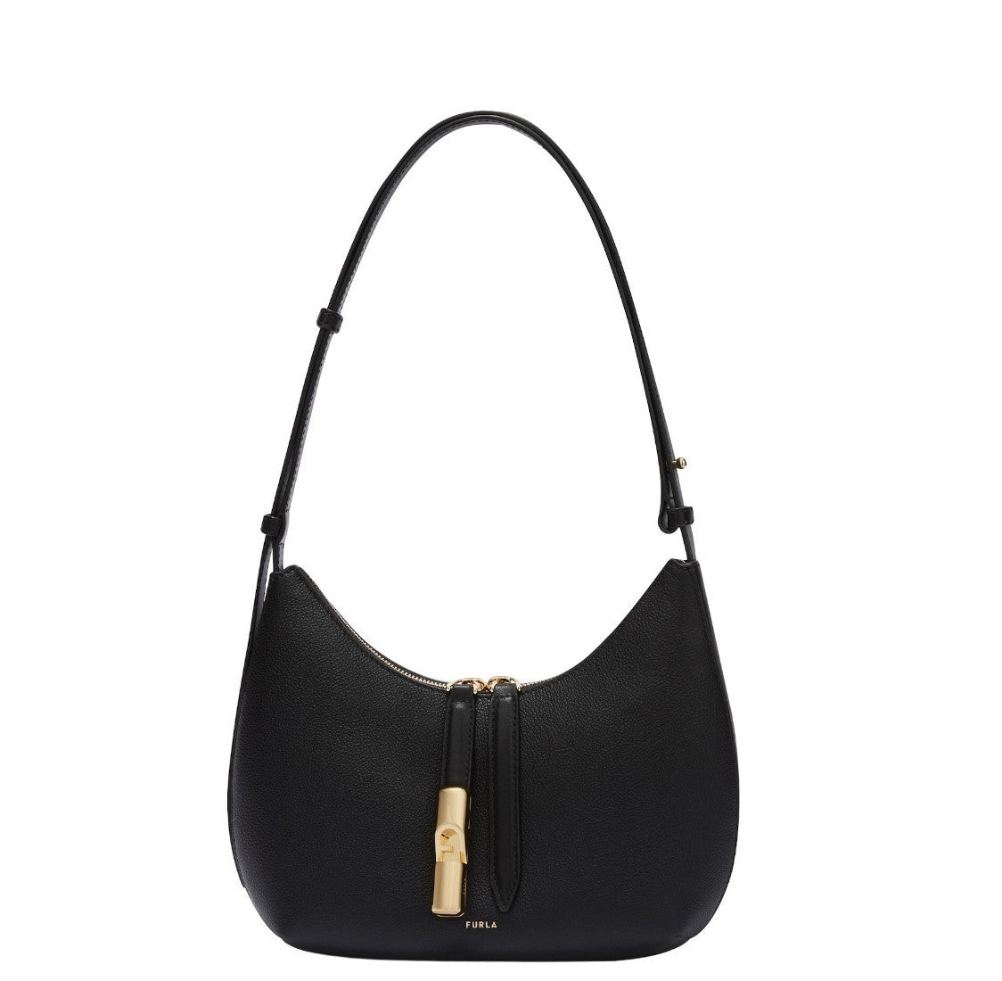 Furla Crescent Black Smooth Leather Shoulder Bag