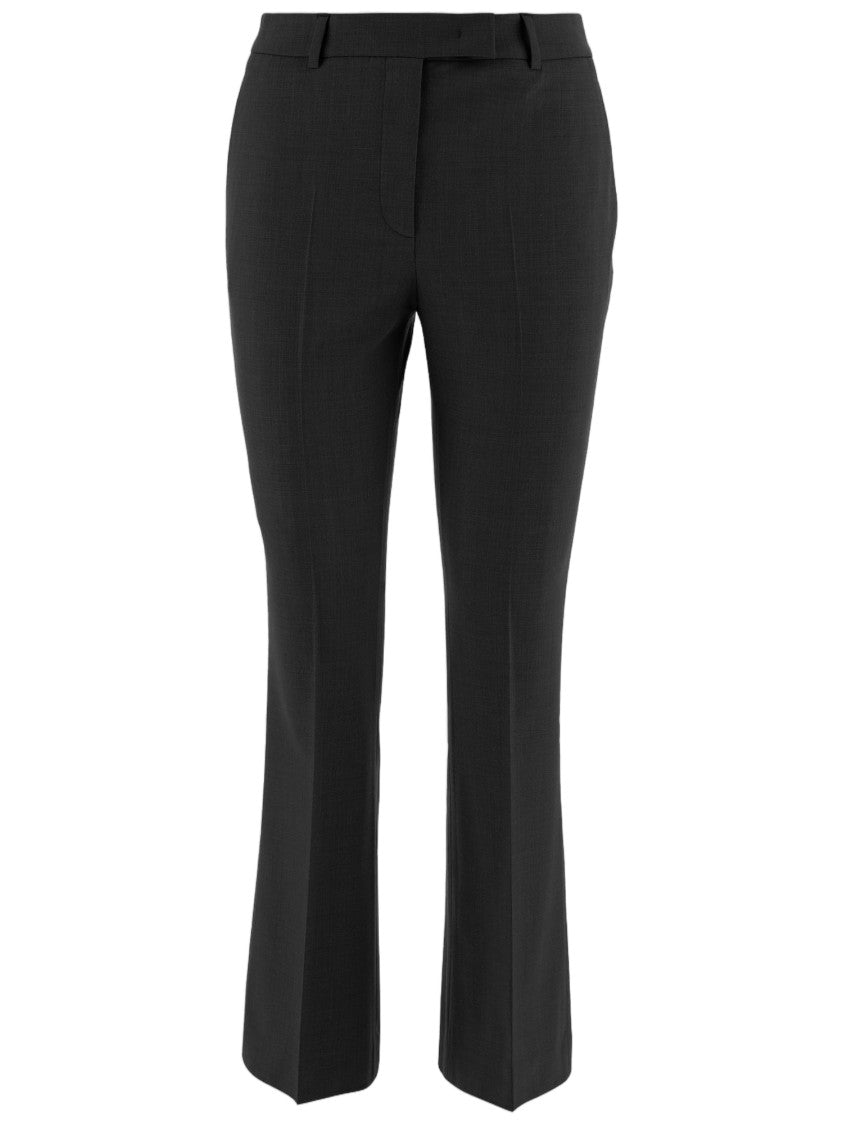 Ql2 Black Tailored Stretch Wool-Blend Straight-Leg Pants