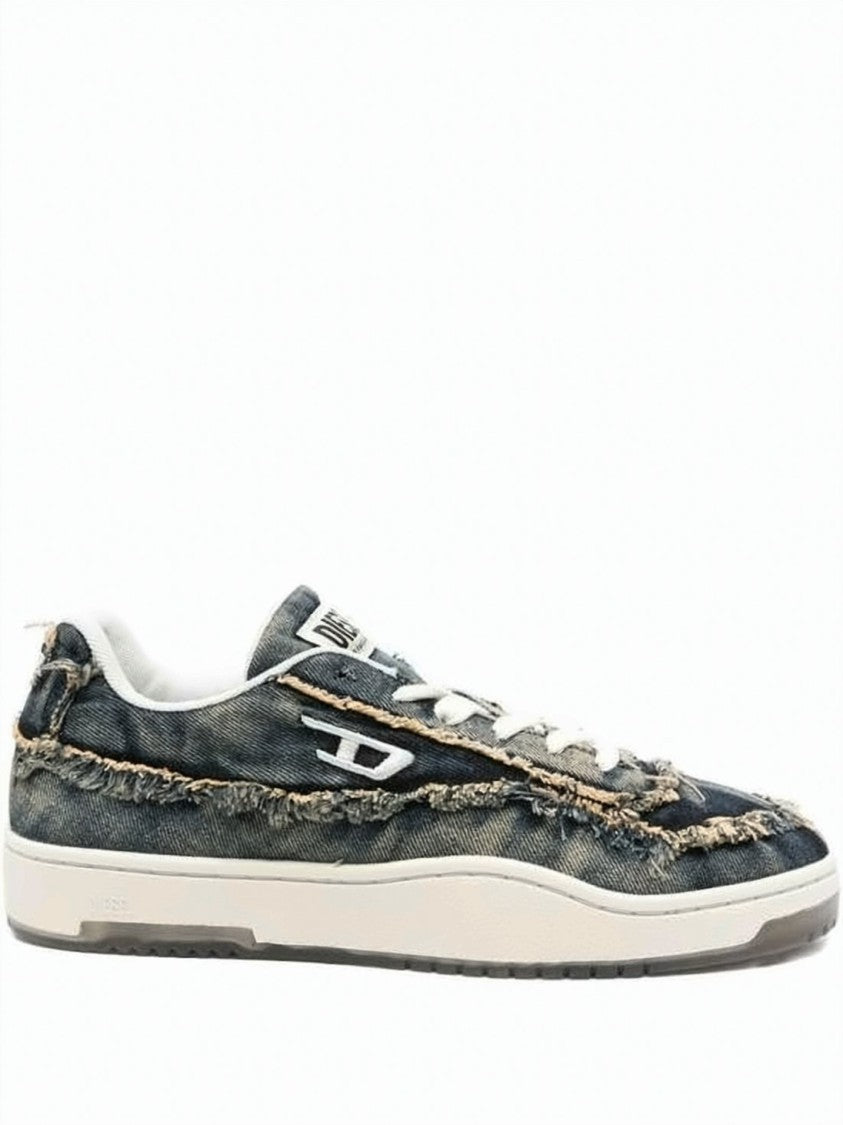Diesel Distressed Denim Low-Top Sneakers With Unique Stitching Details