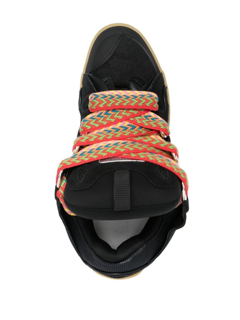 Lanvin Black Patterned Lace Ridged Sole Sneakers