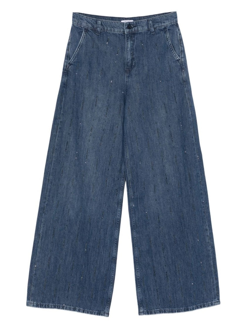 Liu Jo Blue Studded Buttoned Five-Pocket Jeans