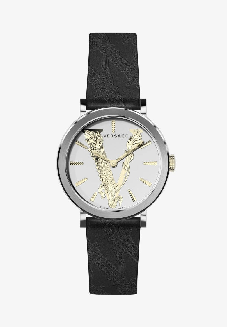 Versace Versace Virtus 36 Mm Quartz Watch With Embossed Leather Strap