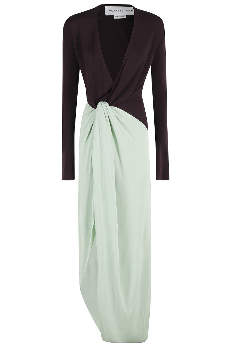Victoria Beckham Long Sleeve Knot Detail Jersey Gown