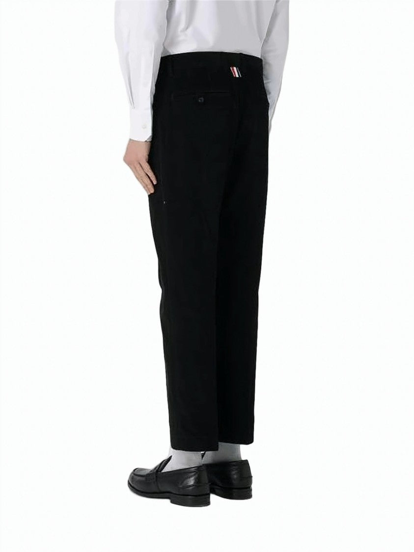 Thom Browne Tailored Black Straight Pants With Mid-Rise Waist