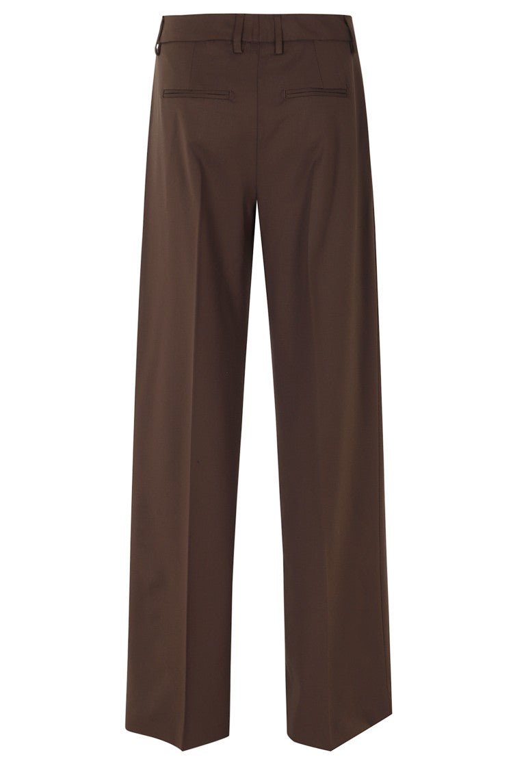Dondup Lia Brown Virgin Wool Loose-Fit Straight-Leg Pants