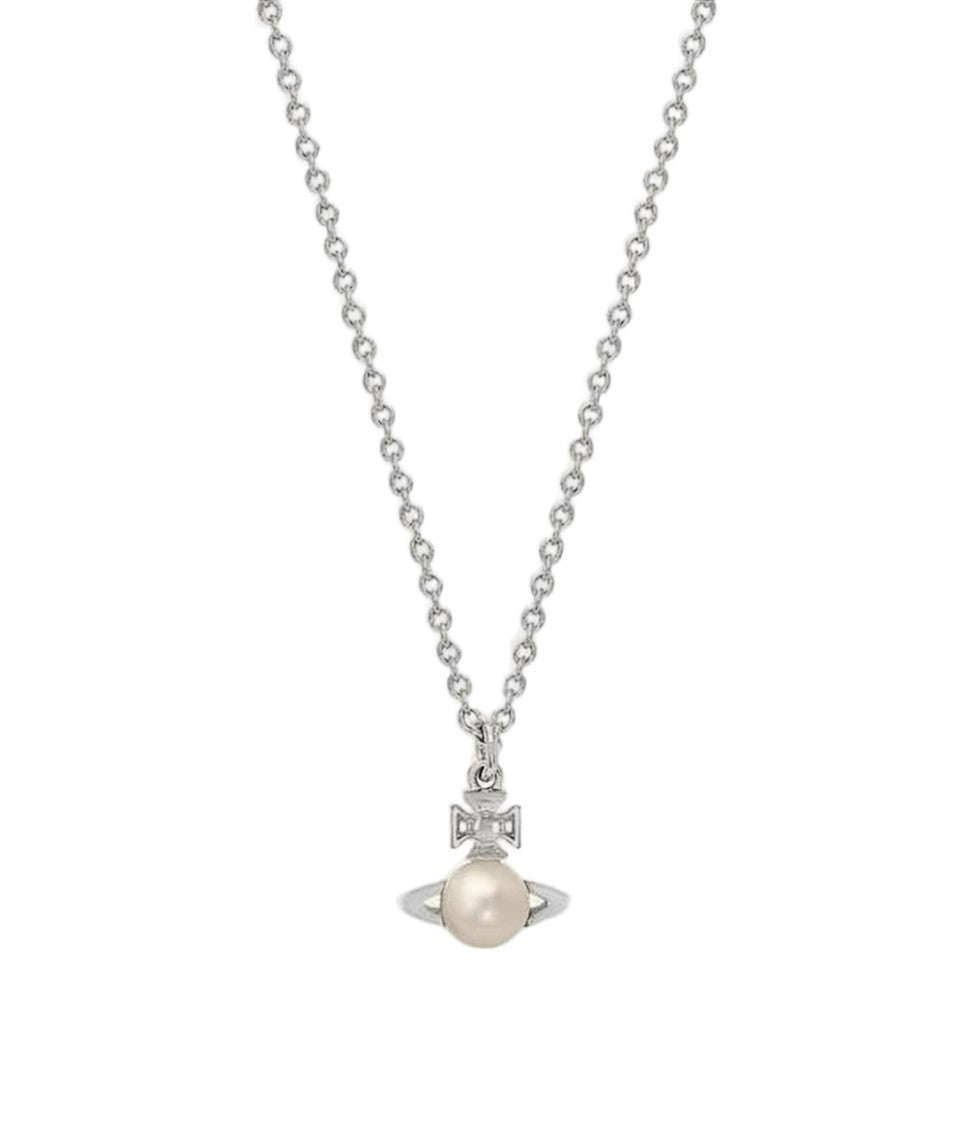 Vivienne Westwood Silver Pearl Pendant Necklace With Distinctive Design Element