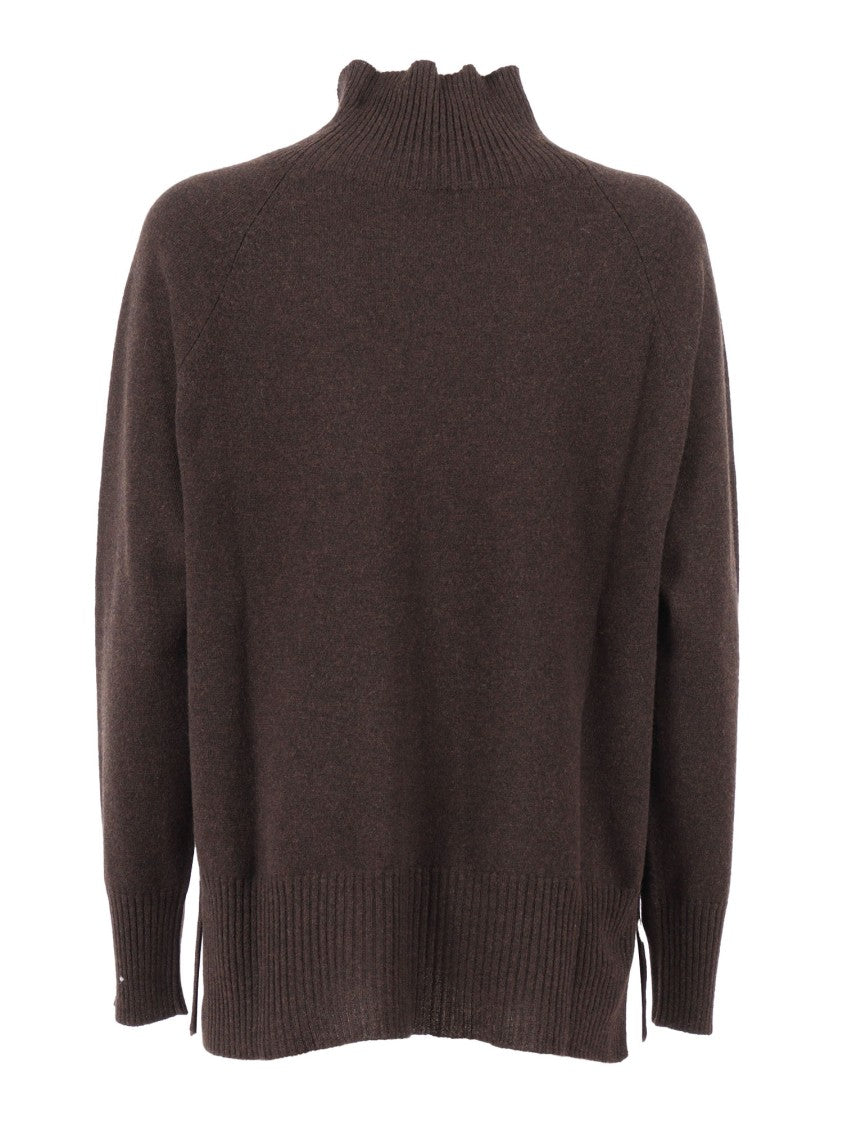 Kangra Cashmere Brown High Collar Raglan Sleeve Sweater