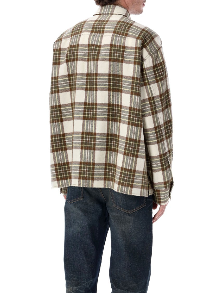 Ami Paris Checked Green Shirt With Structured Collar