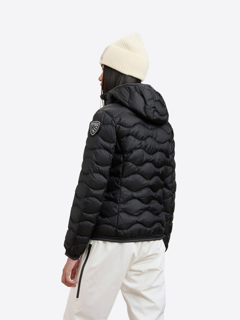 Blauer Black Wave Quilted Hooded Padded Jacket