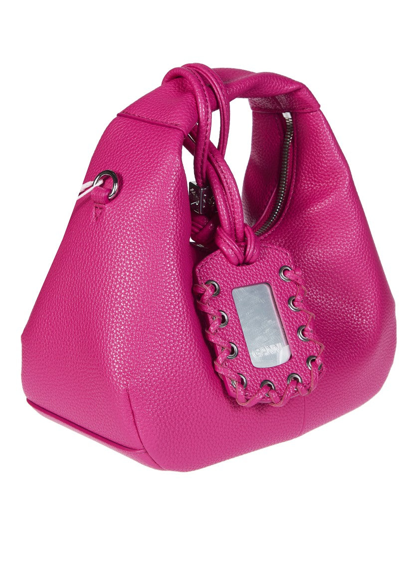 Ganni Vibrant Pink Hobo Mini Grained Handbag
