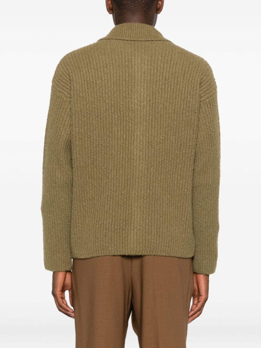 Ami Paris Brown Green Ribbed Point Collar Sweater