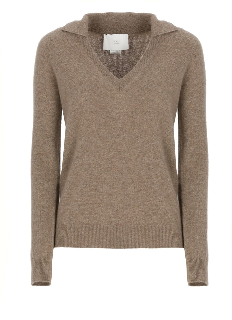 Vanisé V-Neck Cashmere Sweater With Ribbed Trims