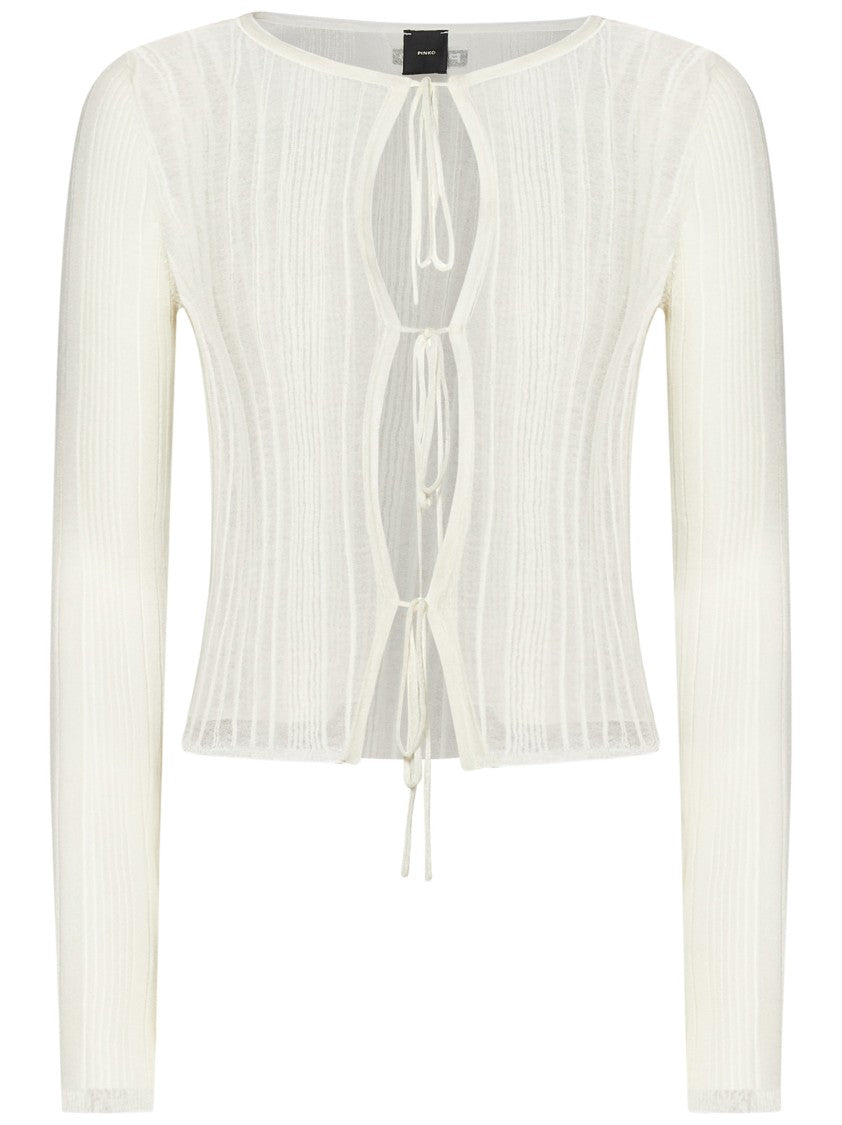 Pinko Ribbed Cardigan In Semi-Sheer Crepe Fabric