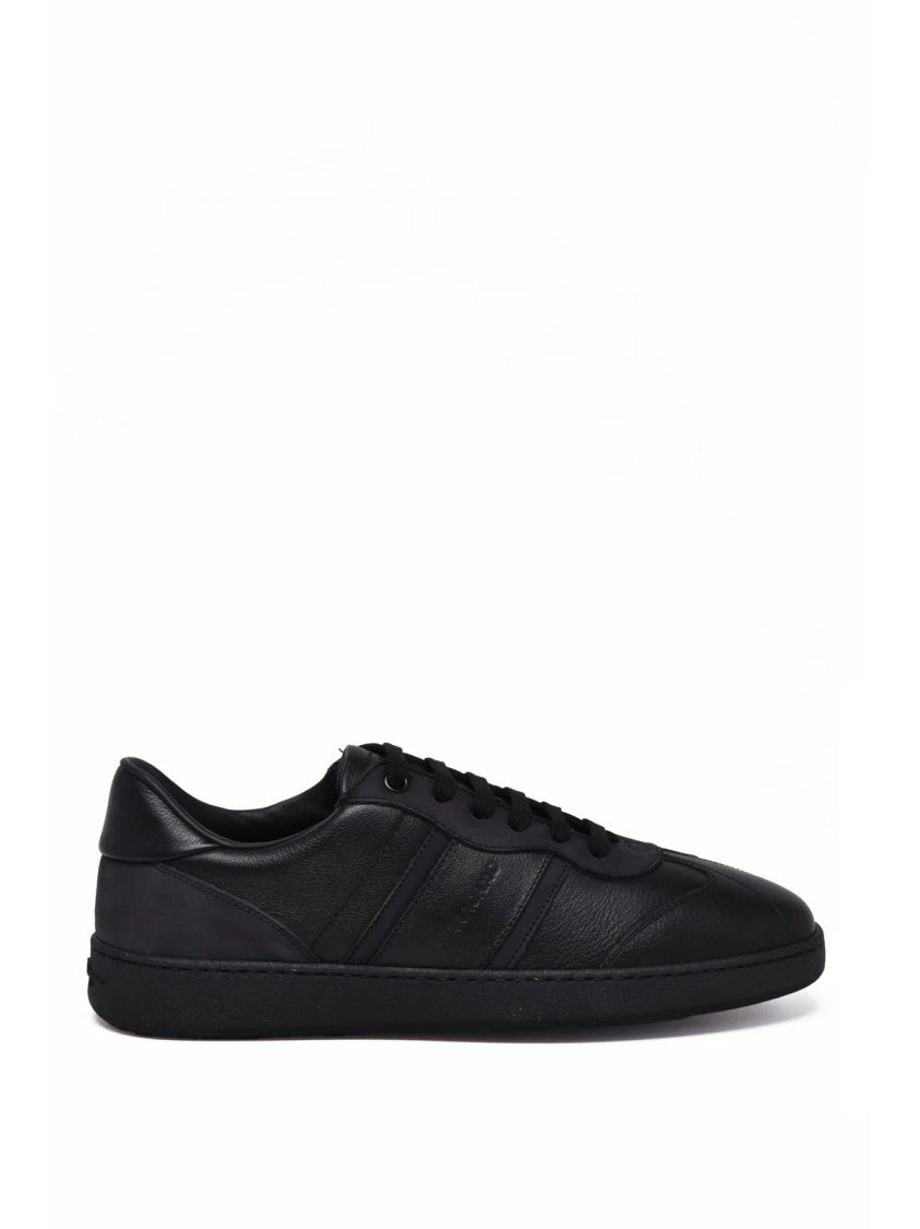 Ferragamo Versatile Black Leather Sneakers With Lace-Up Closure